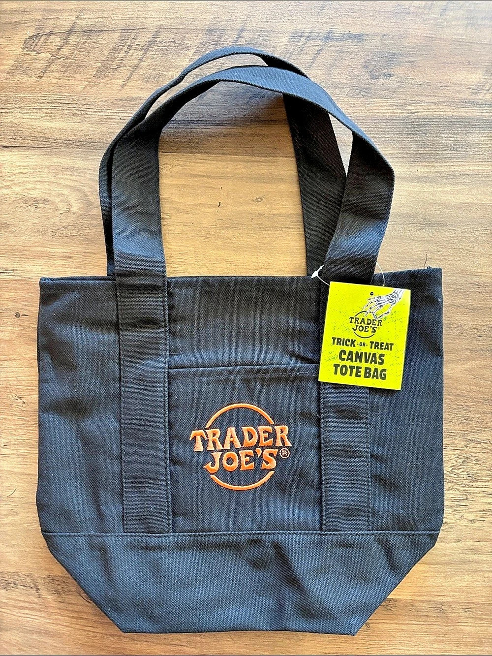 Trader Joe's Trick-or-Treat Mini Canvas Tote Bag Black & Orange NWT